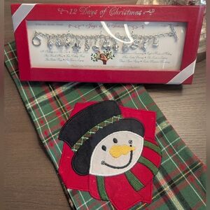 Sterling Silver 12 Days of Christmas Charm Bracelet & Snowman Kitchen Towel